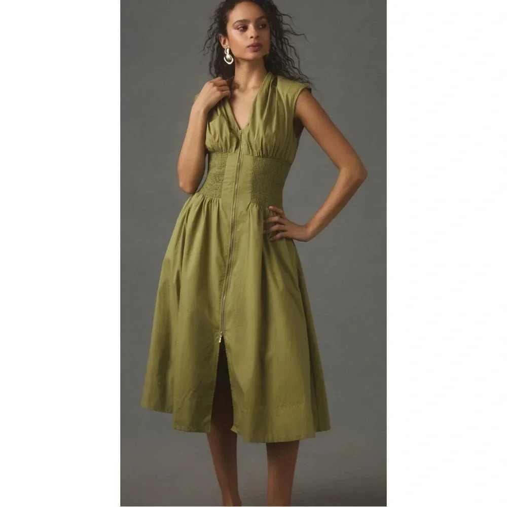 Anthropologie Olive Green Midi Dress